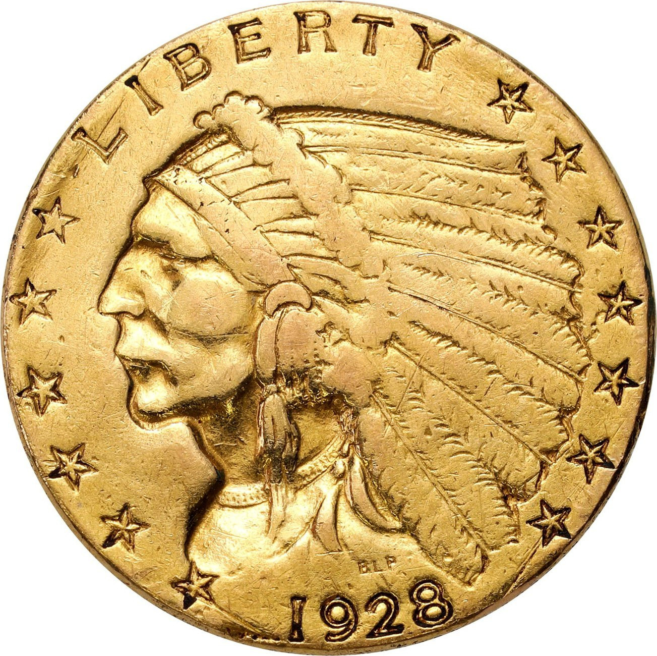 USA. Złote 2 1/2 dolara 1928 Indianin